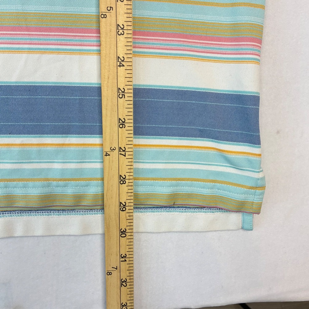 Johnnie-O Polo Shirt Mens Large Blue Multi Striped Performance Stretch Golf Prep - Picture 5 of 6